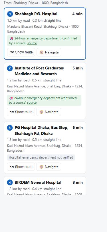 Badges near Shahbag: PG Hospital and BIRDEM confirmed, one place not verified